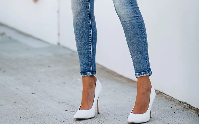 PERKARP - Skinny jeans met middelhoge taille, knoopsluiting en distressed wash