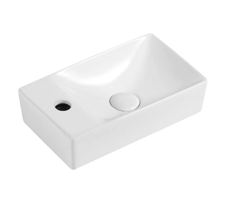 SCHADEMODEL: Sanigoods Compact fontein links 37.5x21.5x10cm glans wit