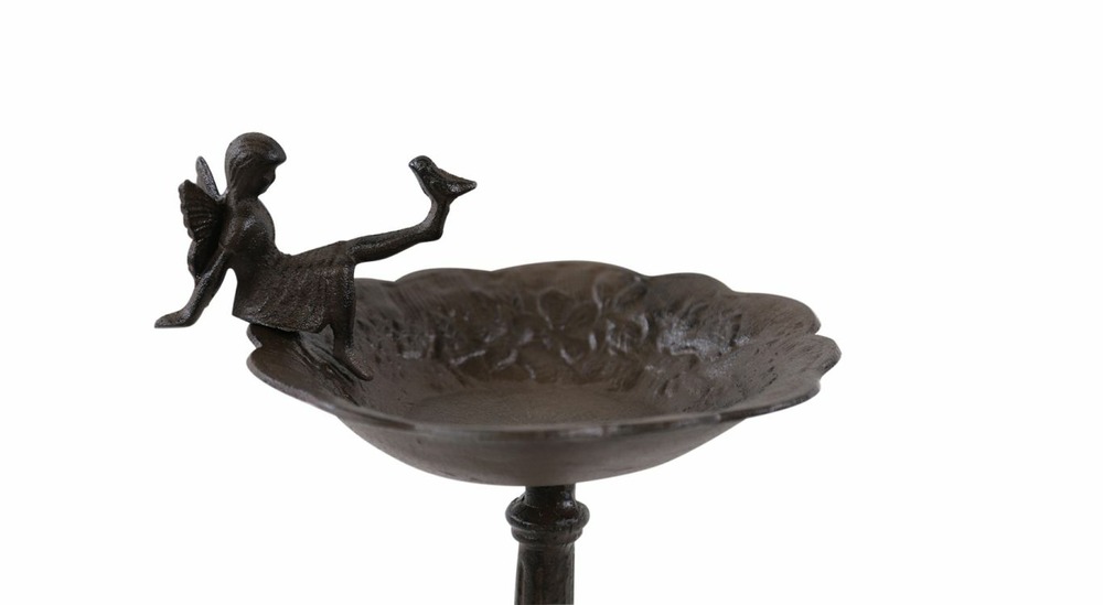Abreuvoir oiseau ange sur pied fonte fonte marron 27.5x25x51.5cm