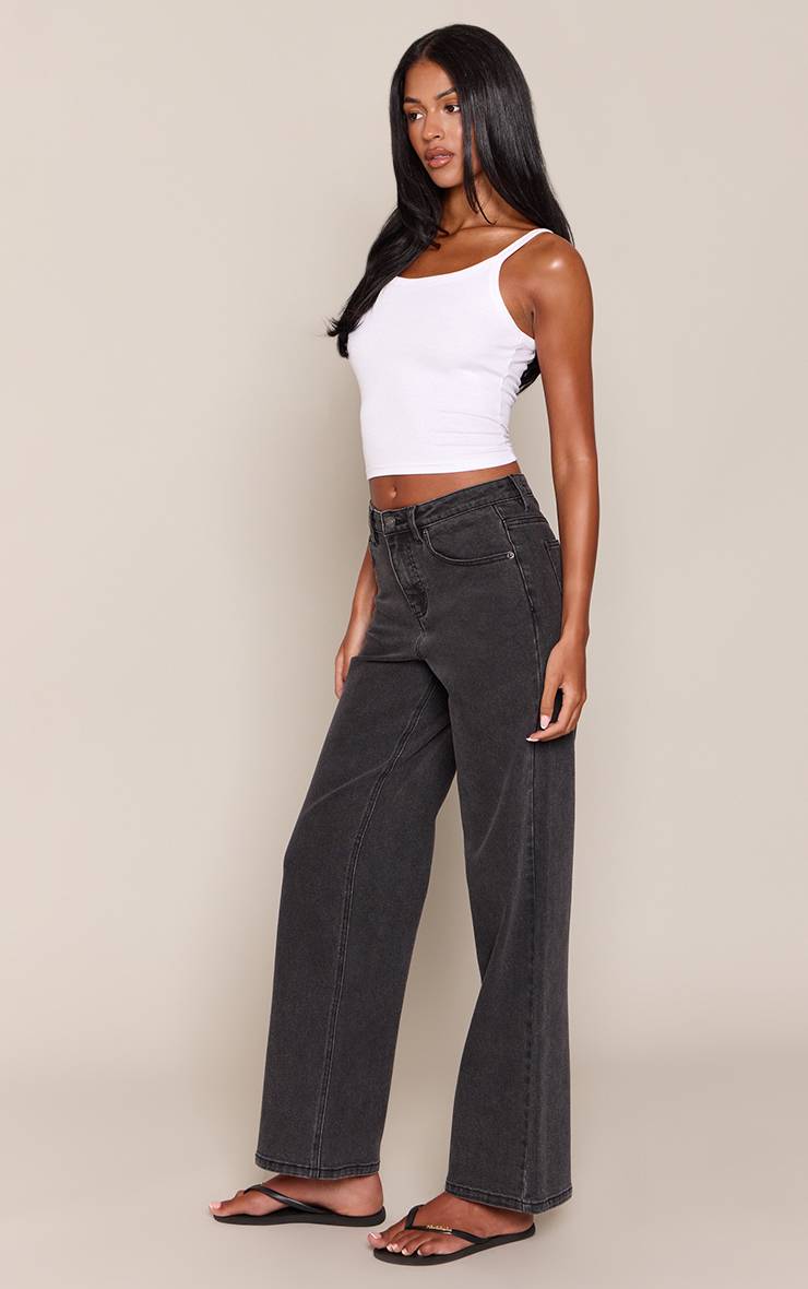 Noir Jean Droit Taille Haute Stretch Coupe Longue