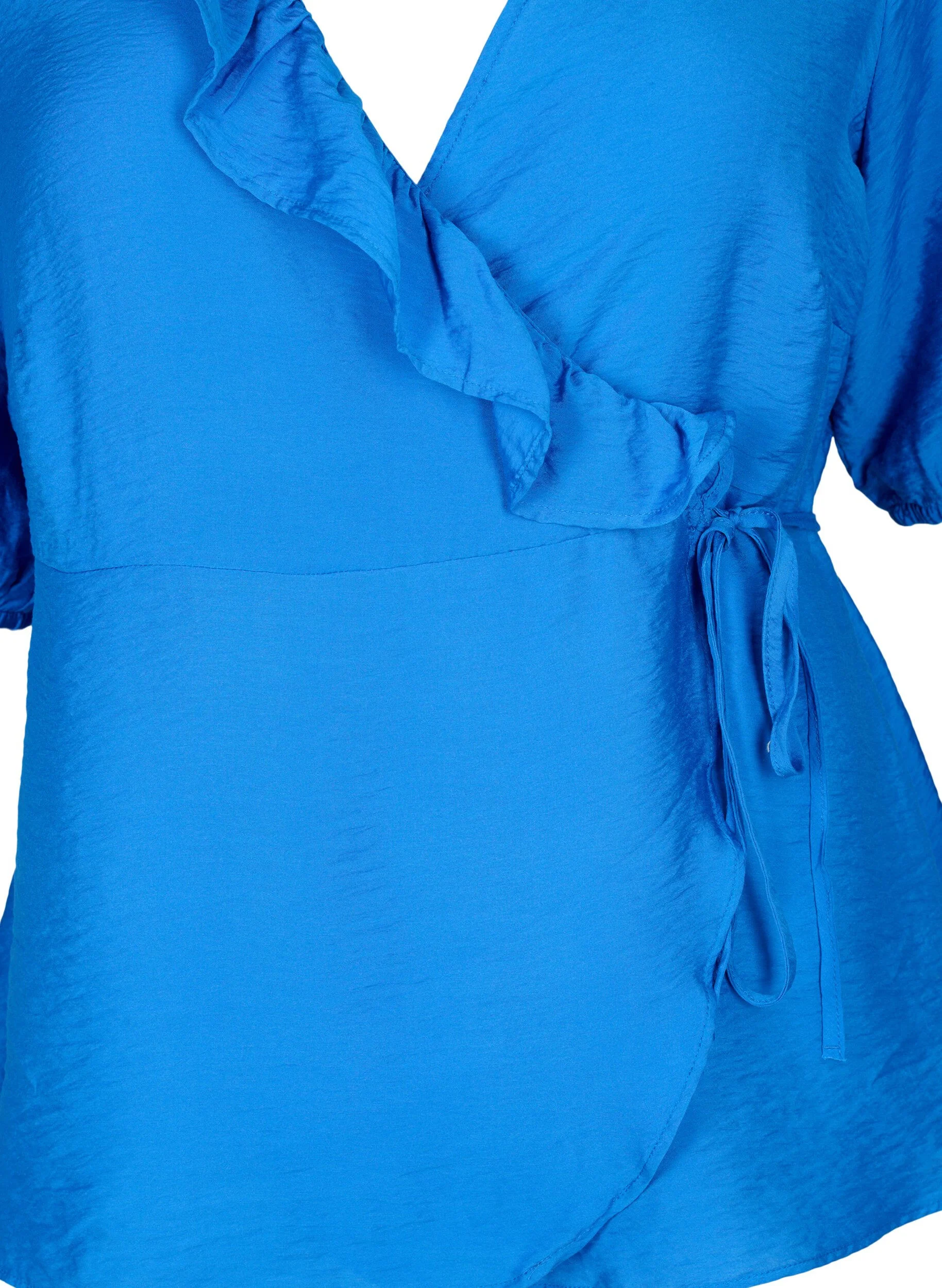 Wrap bluse i viskose med 1/2 ærmer