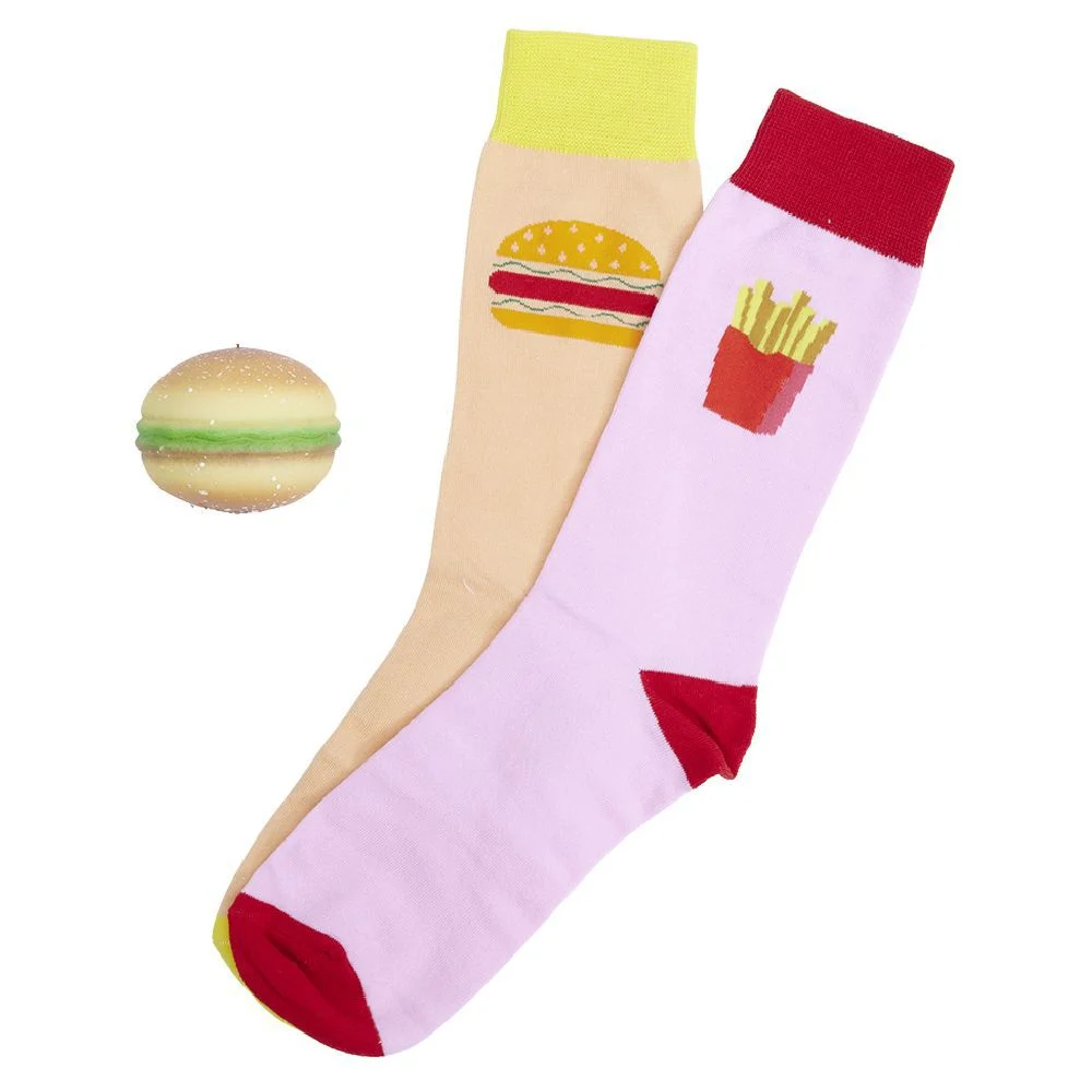 Coffret chaussettes fast food avec balle anti stress thème burger TU