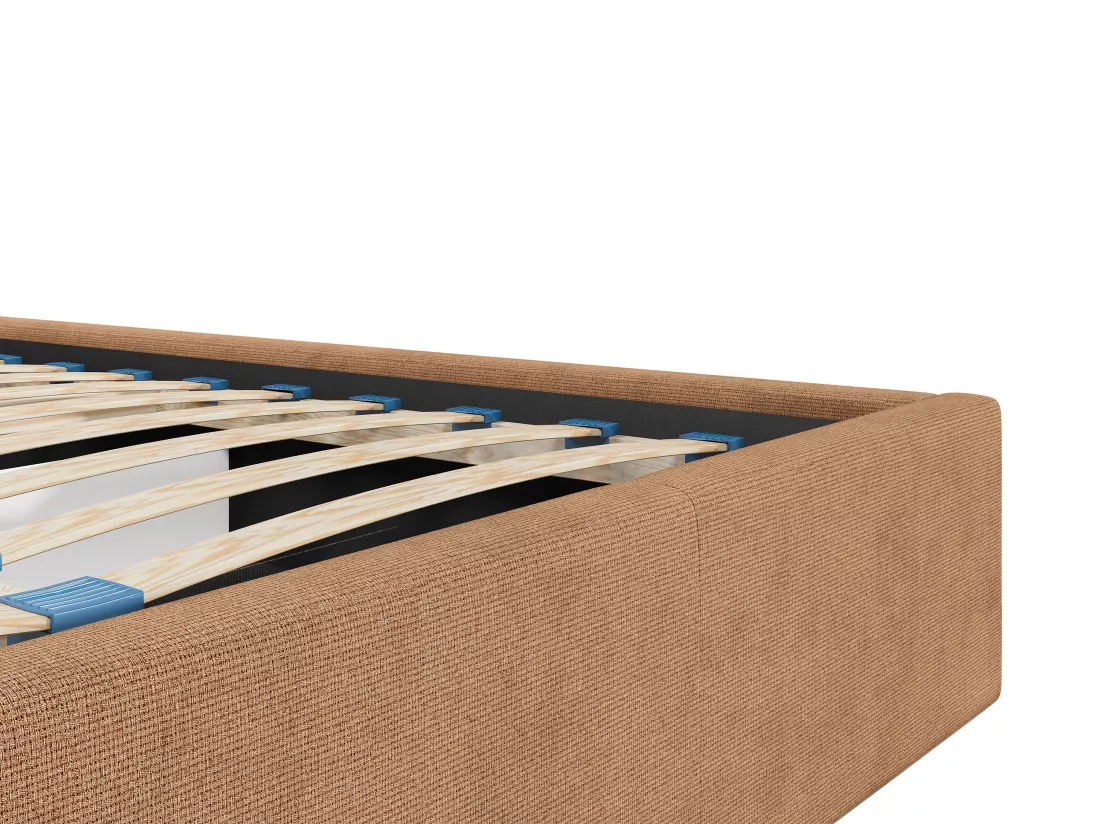 Lit coffre 160 x 200 cm avec tête de lit coutures verticales - Tissu - Terracotta - Avec matelas - KILACLO