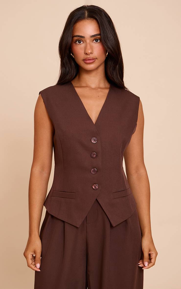Chocolat Gilet Ajusté Boutonné Petite