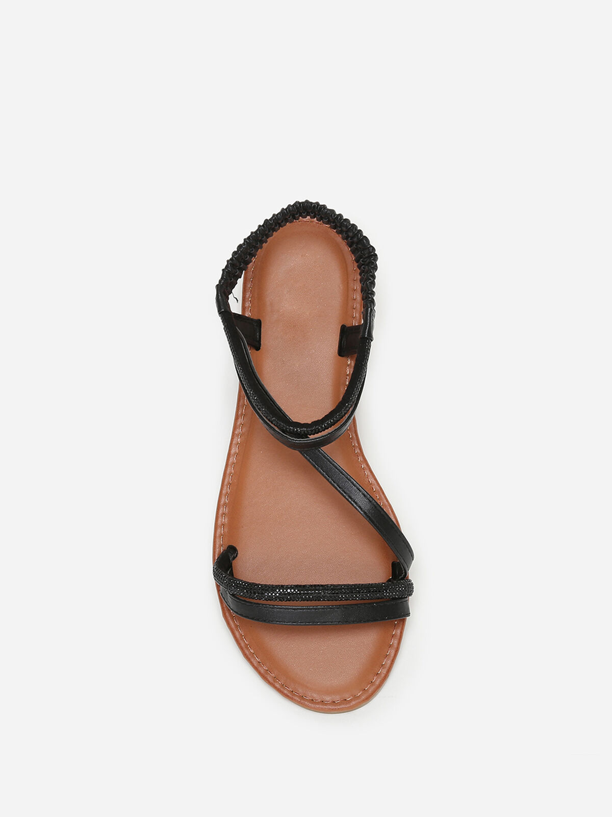 Sandales à brides en simili et strass- Noir