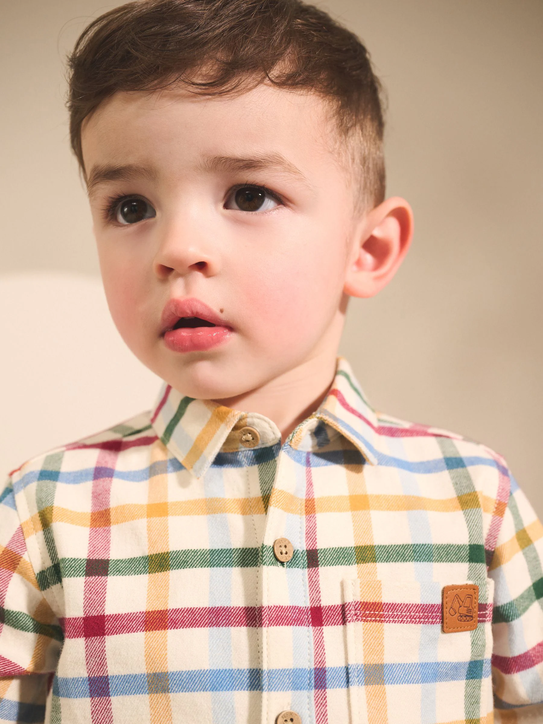 Ecru felle gingham-ruit - Long Sleeve Character Shirt (3mths-7yrs)