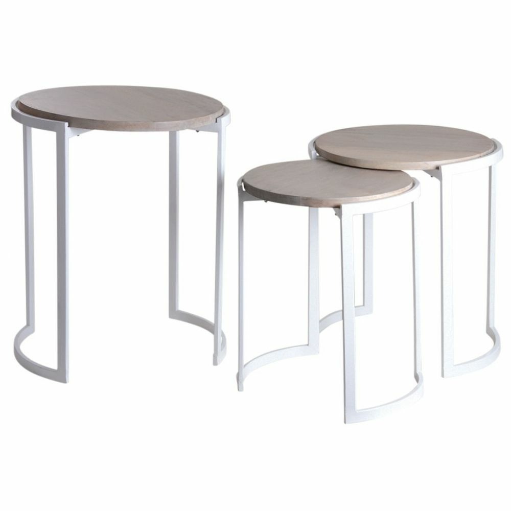 Sellettes rondes en métal et manguier (lot de 3)