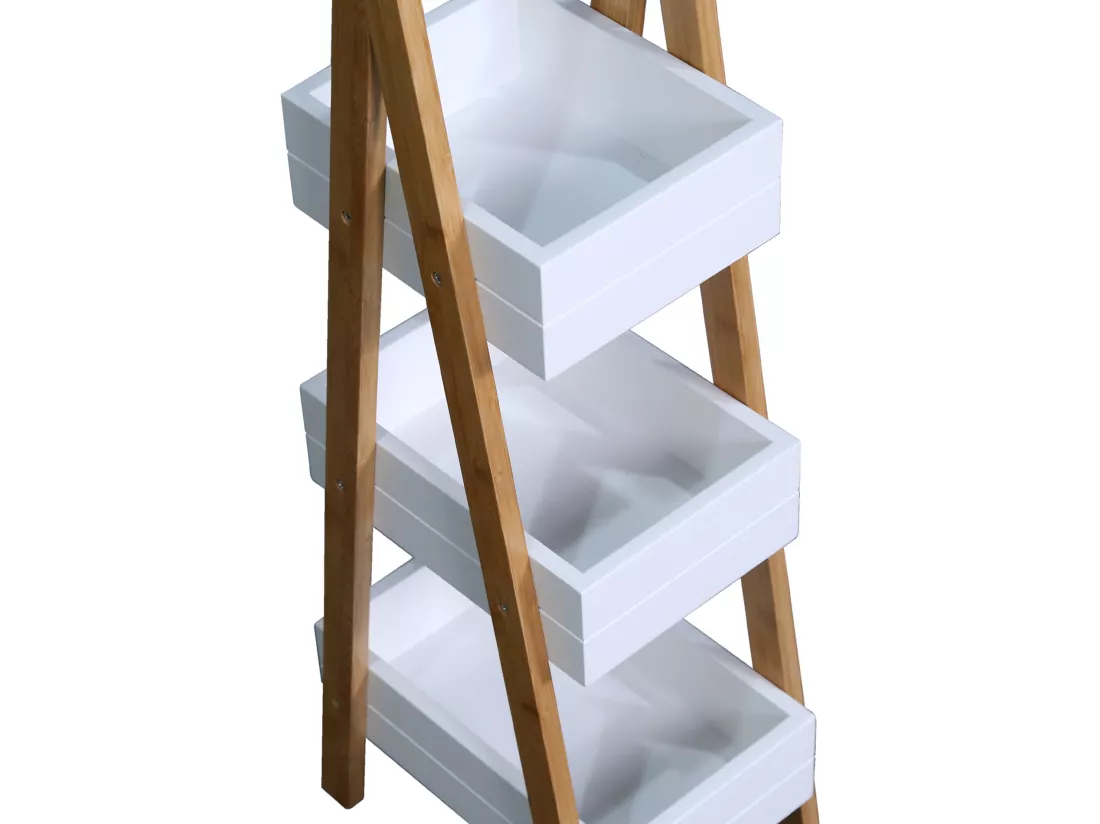 Étagère de salle de bain en Echelle 3 Etagères Mdf Bambu Blanc Brun