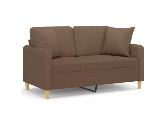 Canapé 2 places avec oreillers décoratifs marron 120 cm tissu