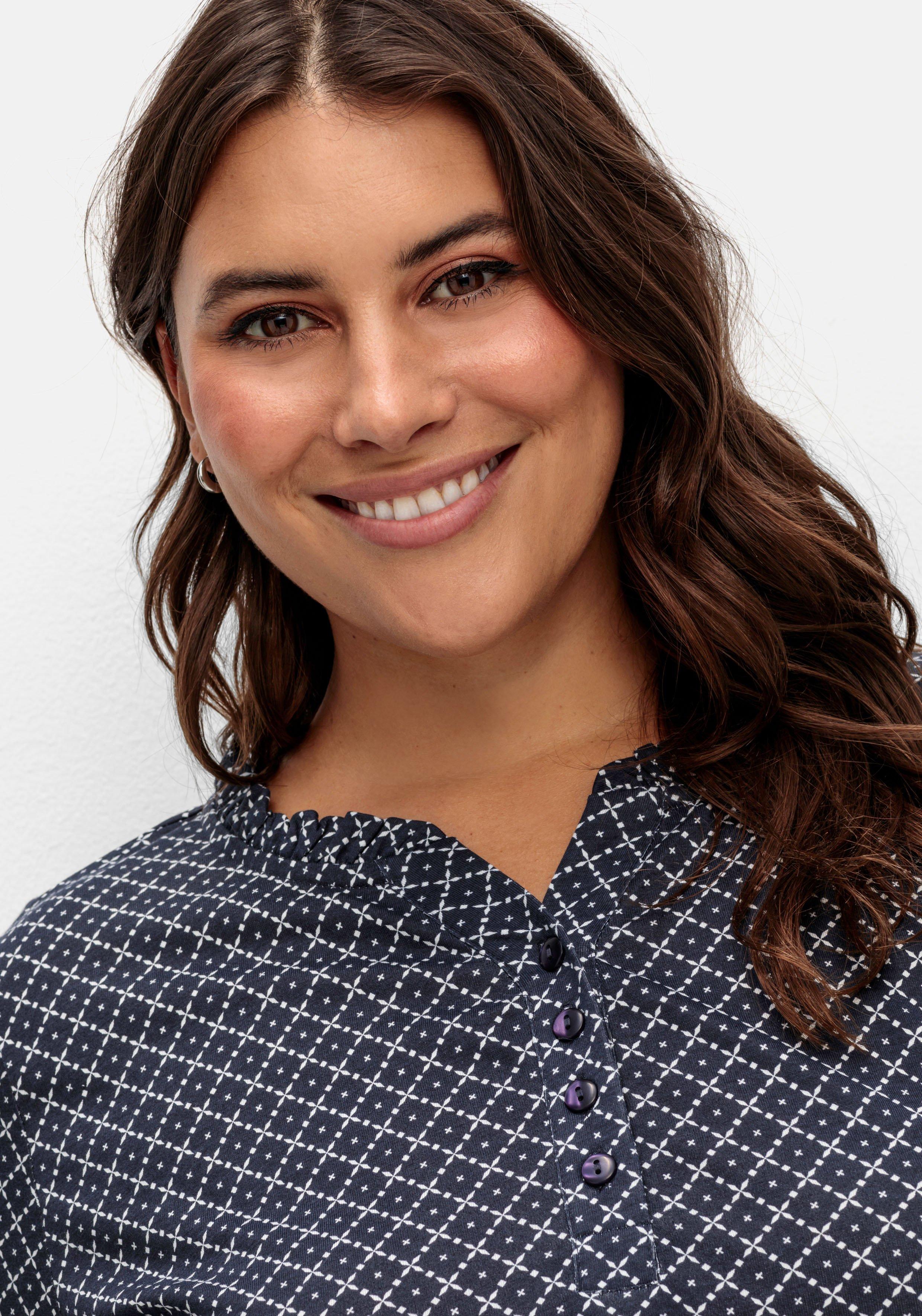 Shirt mit Grafik-Alloverdruck und Knopfleiste