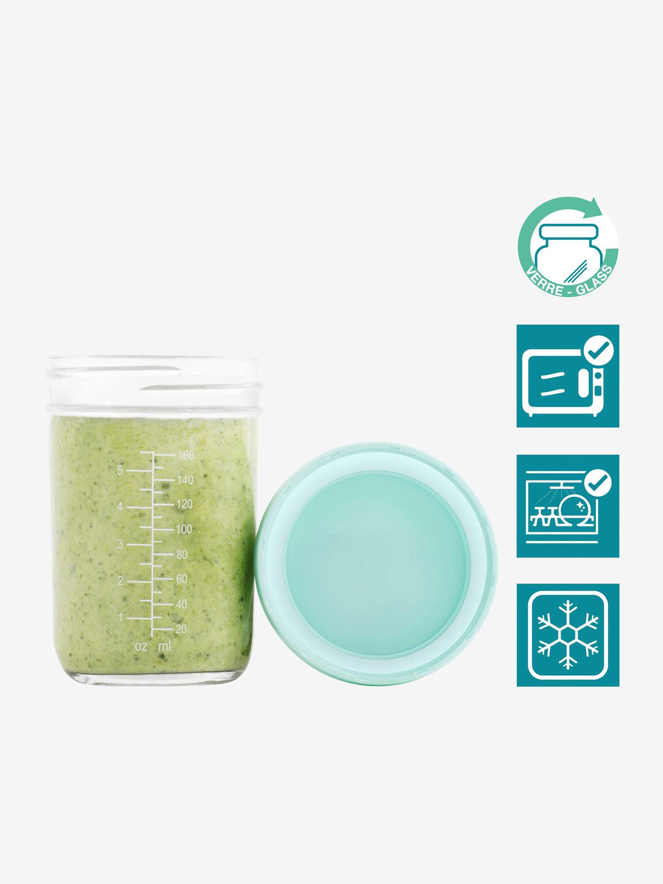 Conjunto de 8 recipientes de vidro para alimentos BABYMOOV, 4 de 100 ml + 4 de 220 ml, cor violeta lisa média.
