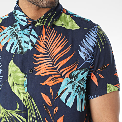 Chemise Manches Courtes Floral Bleu Marine