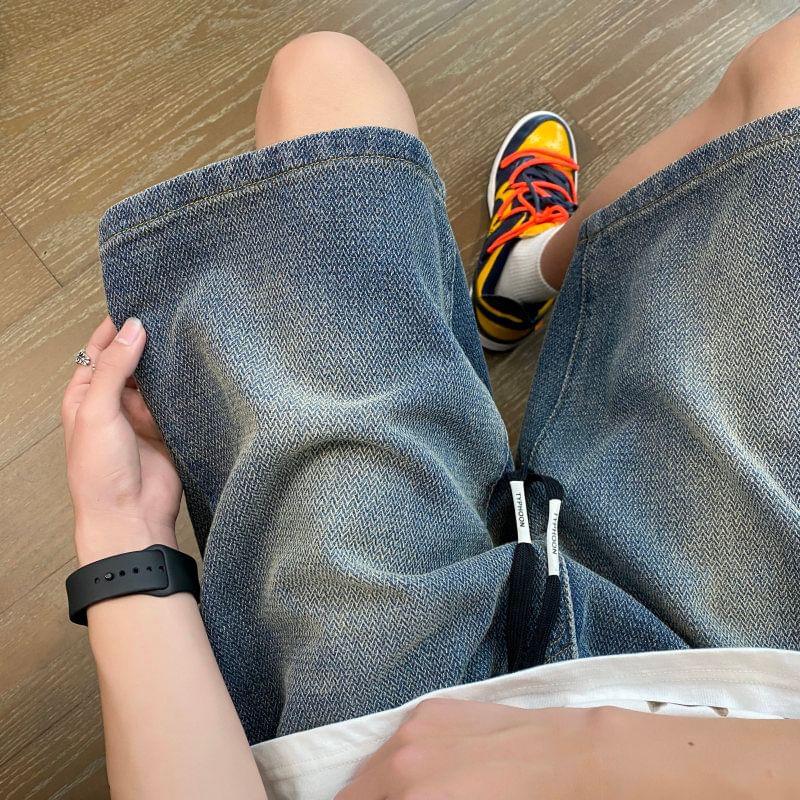 emeisa - Gewassen denim shorts met trekkoordtaille