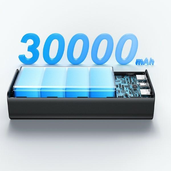 (65W) 30000mAh Powerbank Dual USB A / USB C Ladegerät inkl. USB C Ladekabel Power Delivery (ATXLOGTCTG01) - Schwarz