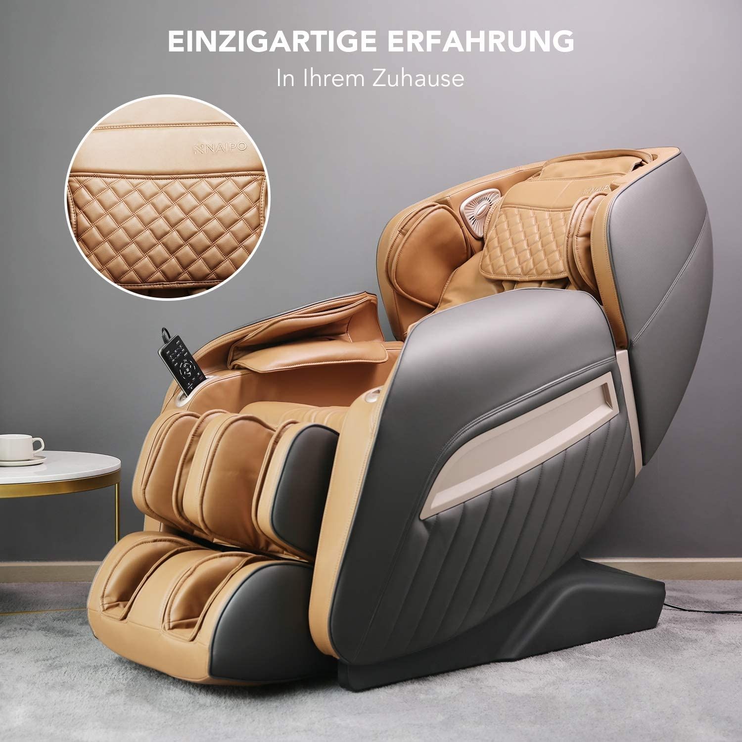 NAIPO Massagesessel Shiatsu Zero-Gravity Massagestuhl Wärmetherapie 3D Surround-Sound USB Braun