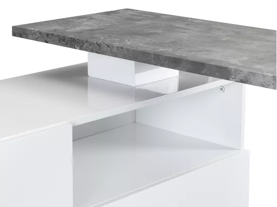 Meuble de bar pivotant avec 2 portes, 1 tiroir et 1 niche en MDF - Blanc laqué et Béton - ELDIR