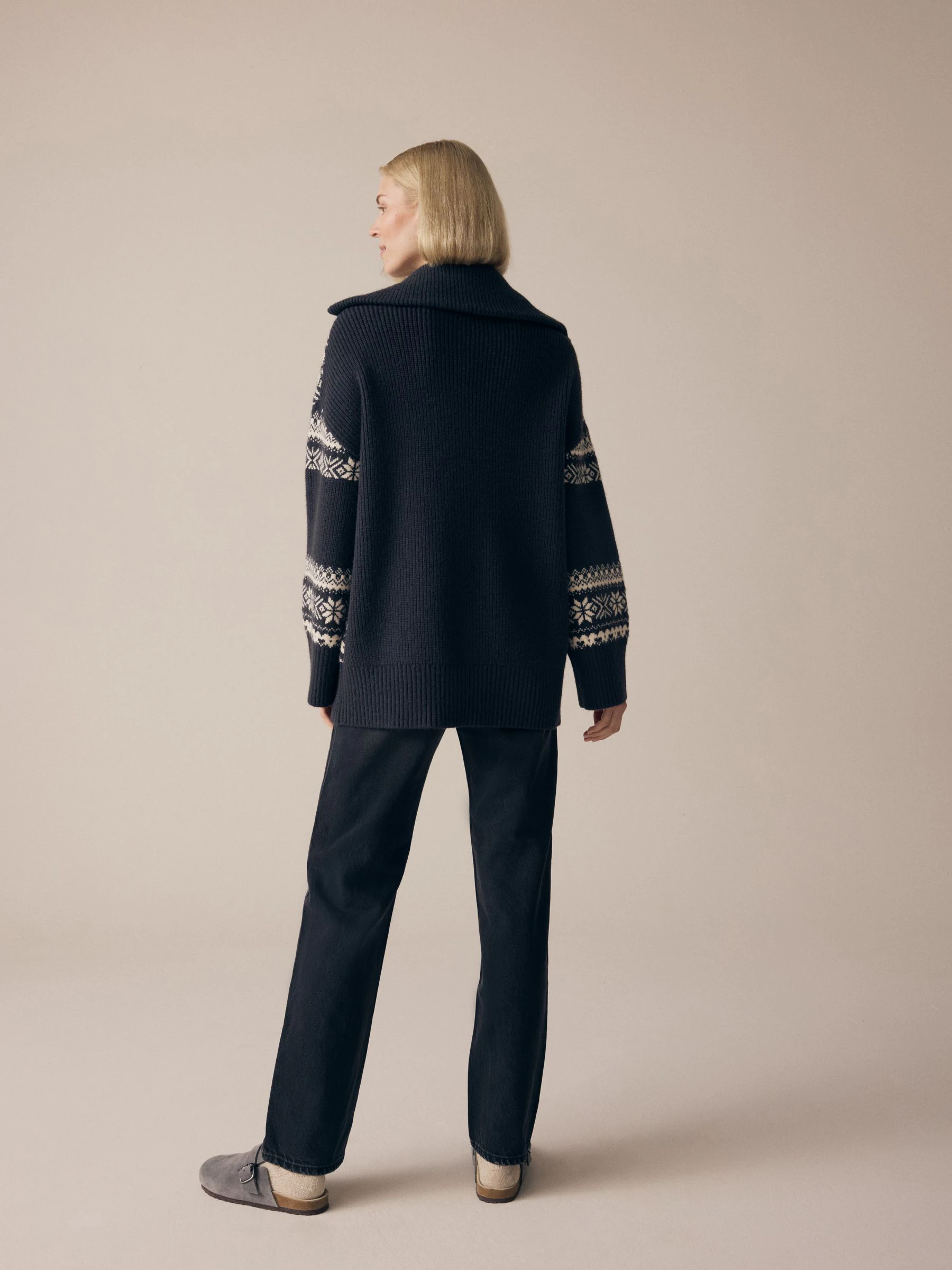 Zwart/wit - Matching Family kersttrui voor dames met Fairisle-patroon