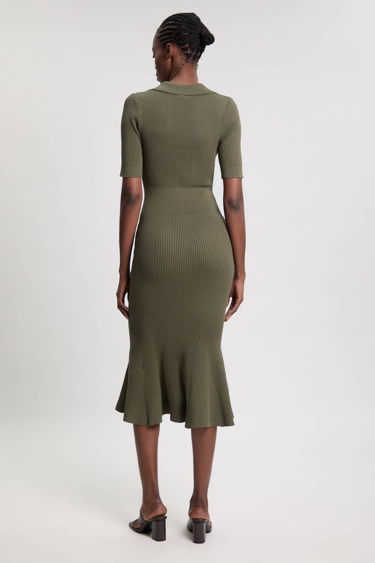 KarenMillen Robe Longue Côtelée À Col Et Finitions Militaires