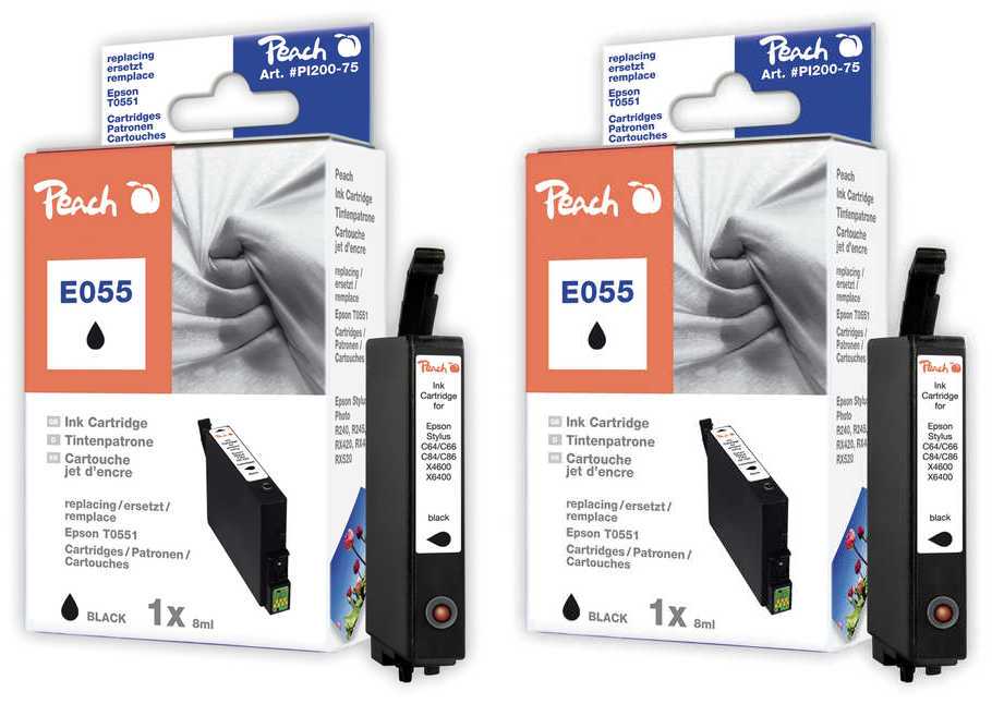 Peach E551 bk 2 Druckerpatronen 2*bk ersetzt Epson T0551 bk*2, C13T05514010 für z.B. Epson Stylus Photo R 240, Epson Stylus Photo R 245
