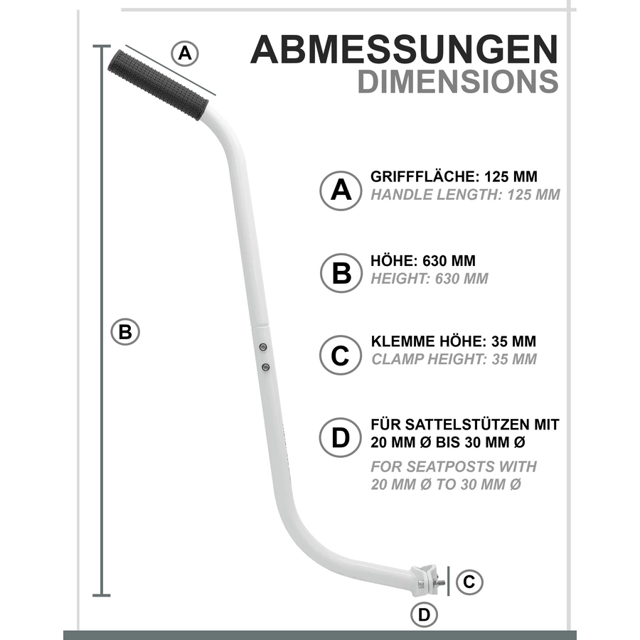 PROMETHEUS BICYCLES® Schiebestange - Schubstange für Kinderfahrrad weiß