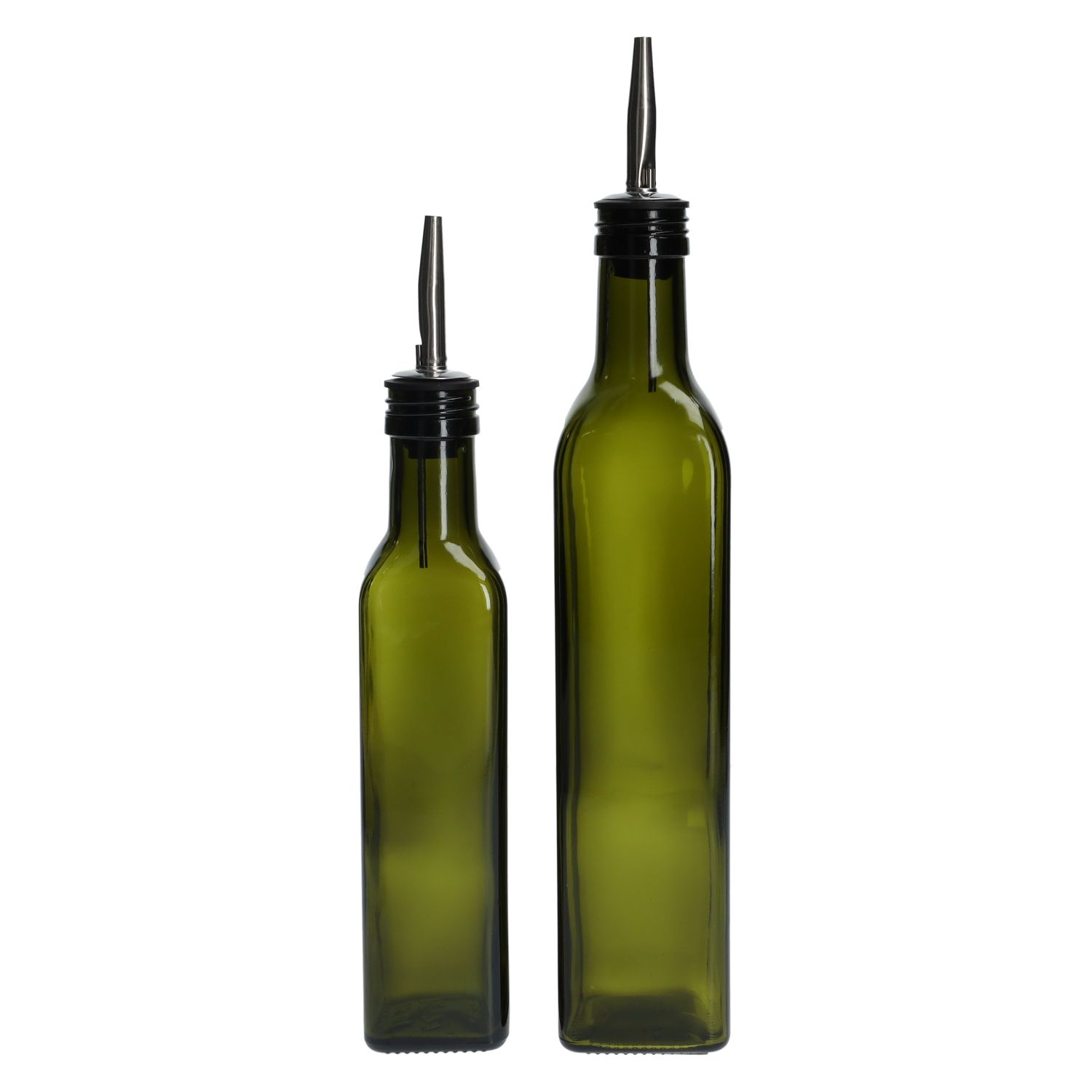 Olie/azijnfles, groen glas, vierkant, 250 ml