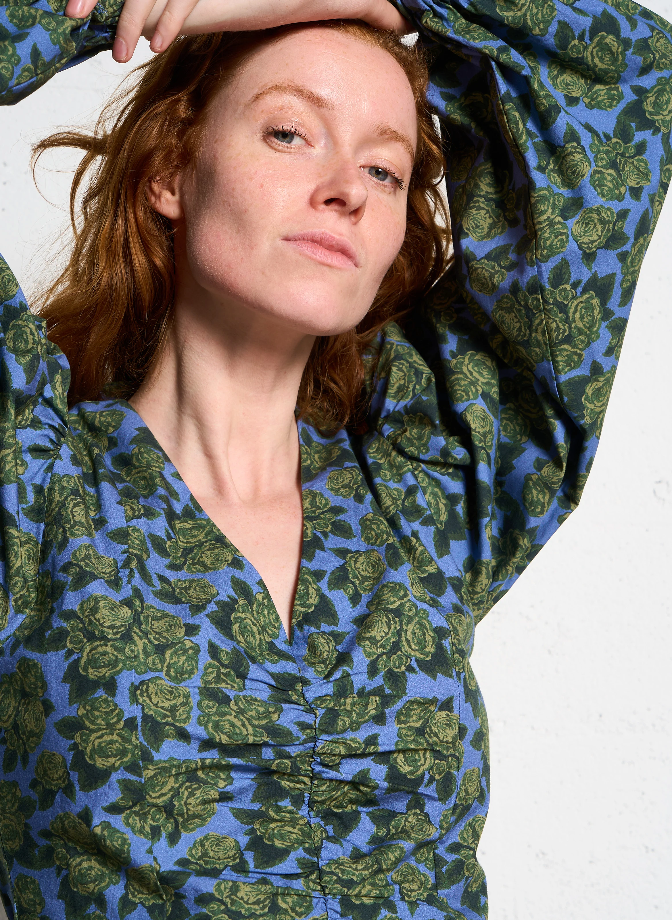 Robe longue en coton imprimé | Bleu