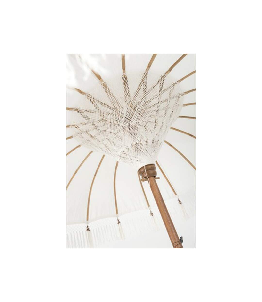 Paris Prix - Parasol En Bois à Pompons cocoun 245cm Blanc