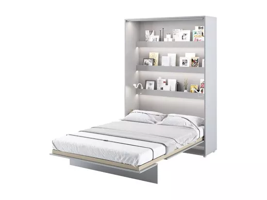 Lit escamotable vertical avec étagères gris mat Noby 120x200-Avec matelas-Avec Led et 2 veilleuses