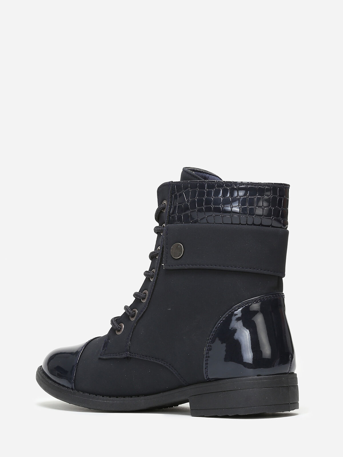 Bottines bi matière avec lacets- Bleu marine