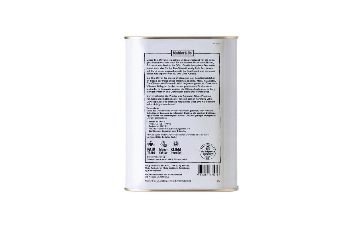 Bio Olivenöl «Cucina» extra nativ mild 3 lGriechisches Speiseöl in Bio-Qualität