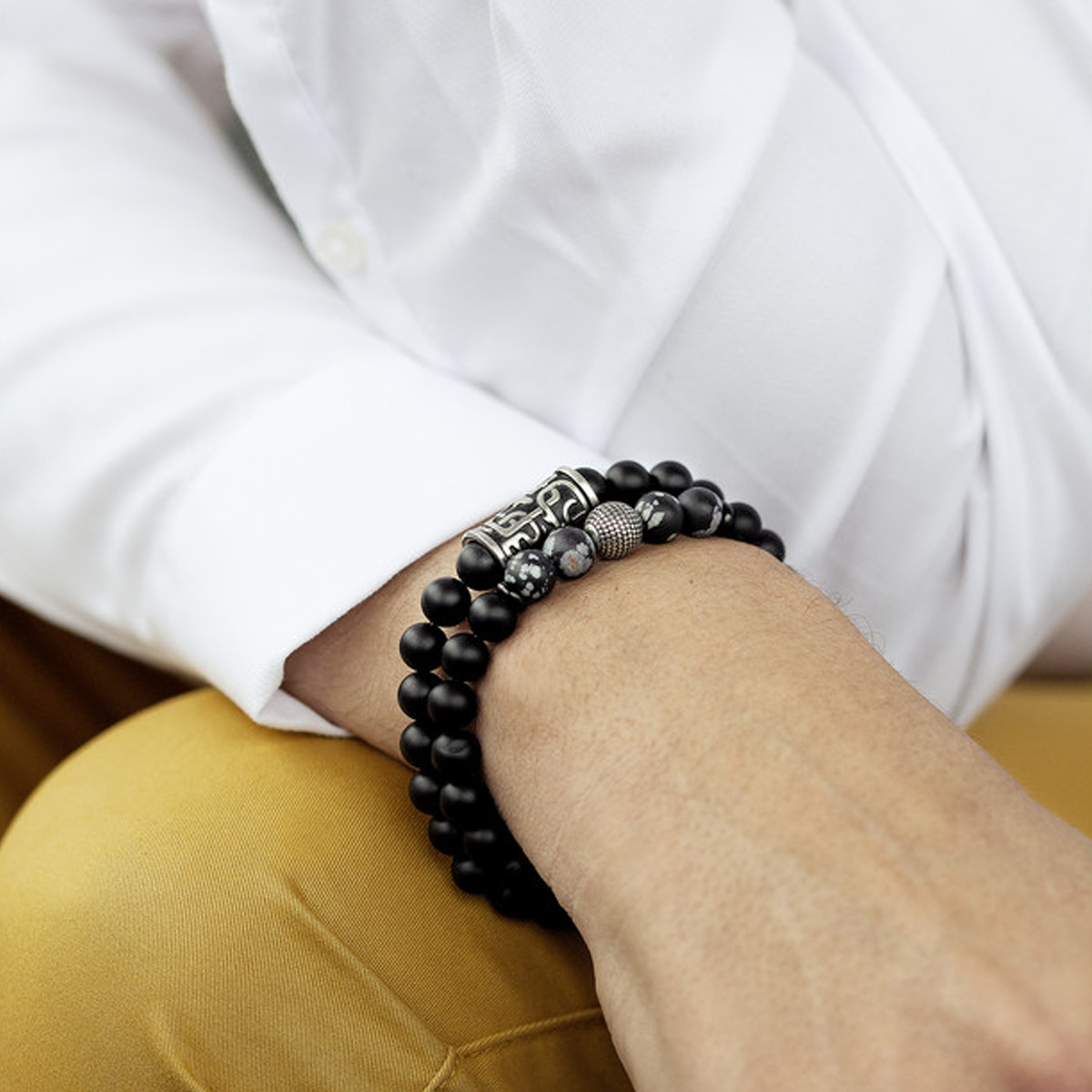 Bracelet onyx boule acier 19 cm