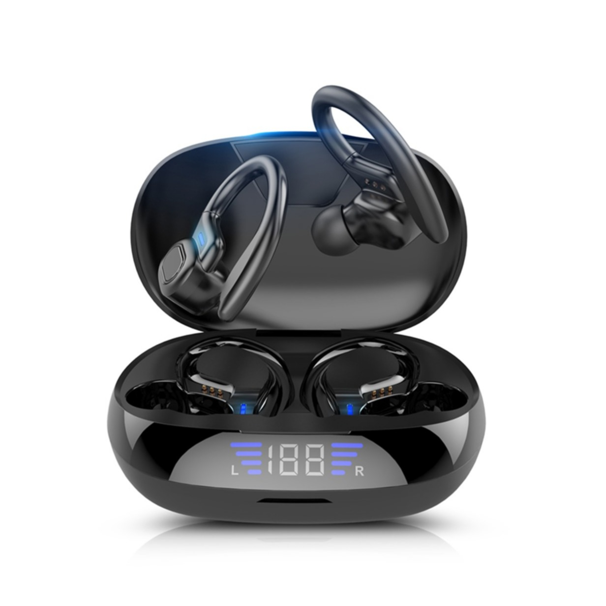 Kabellose TWS Bluetooth 5.0 In-Ear Sport Kopfhörer Headset   Ladecase mit Ladeanzeige (350mAh) - Schwarz