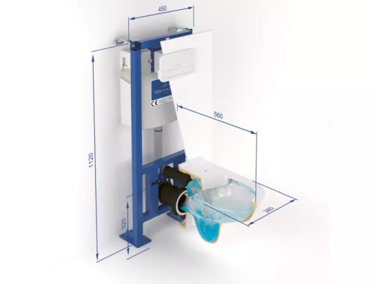 Pack WC suspendu sans bride VILLEROY ET BOCH O.novo + abattant + plaque blanche + bâti