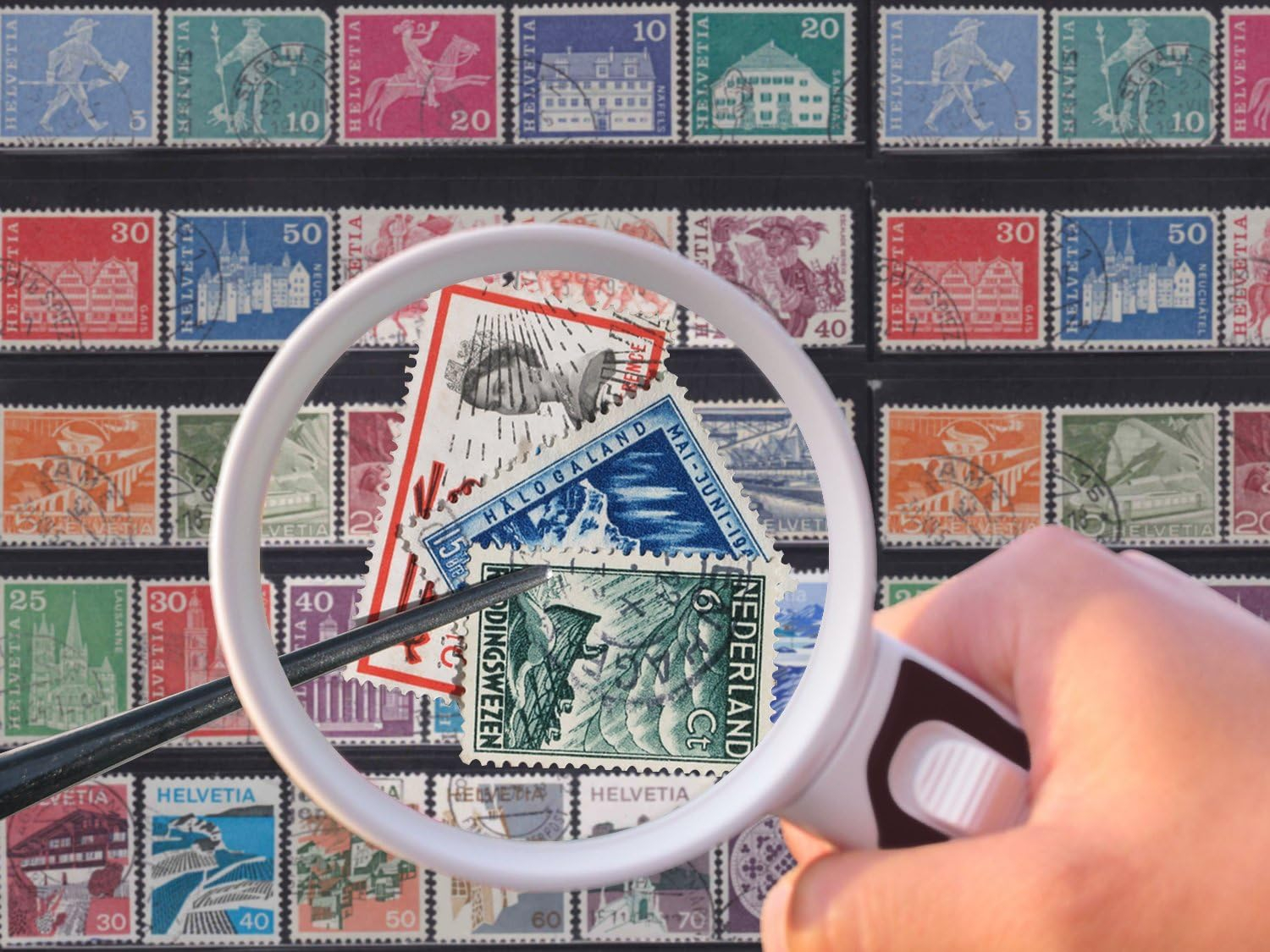 Lupe mit 2.5x 5x 16x Vergrösserung   LED's Leselupe für Briefmarken / Münzen / Bücher (Batteriebetrieben) - Weiss / Schwarz