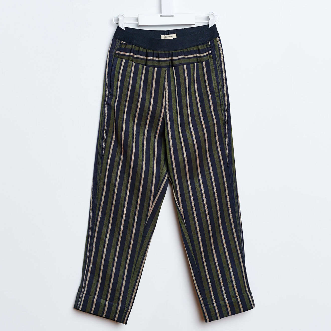 Bellerose Pantalon droit Laroux à rayures vert/bleu marine/beige
