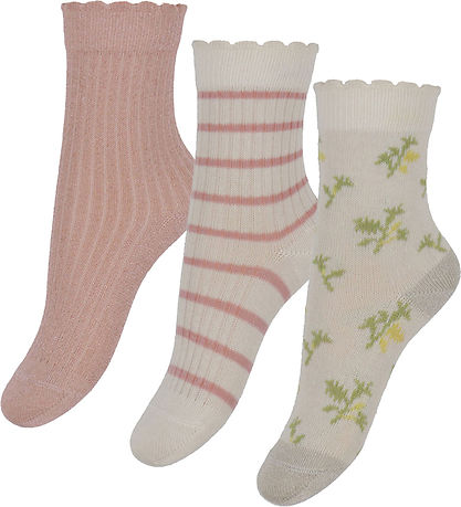 MP Socken - 3er-Pack - Thora - Cream/Rosa m. Glitzer