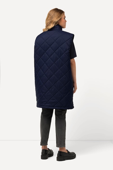Long-Steppweste, Stehkragen, Zipper, Zipptaschen
