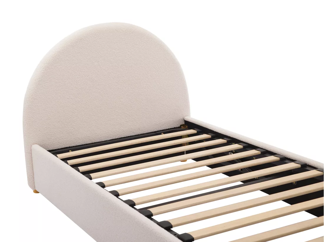 Lit coffre 90 x 190 cm - Tissu bouclette - Crème - LIRIMO
