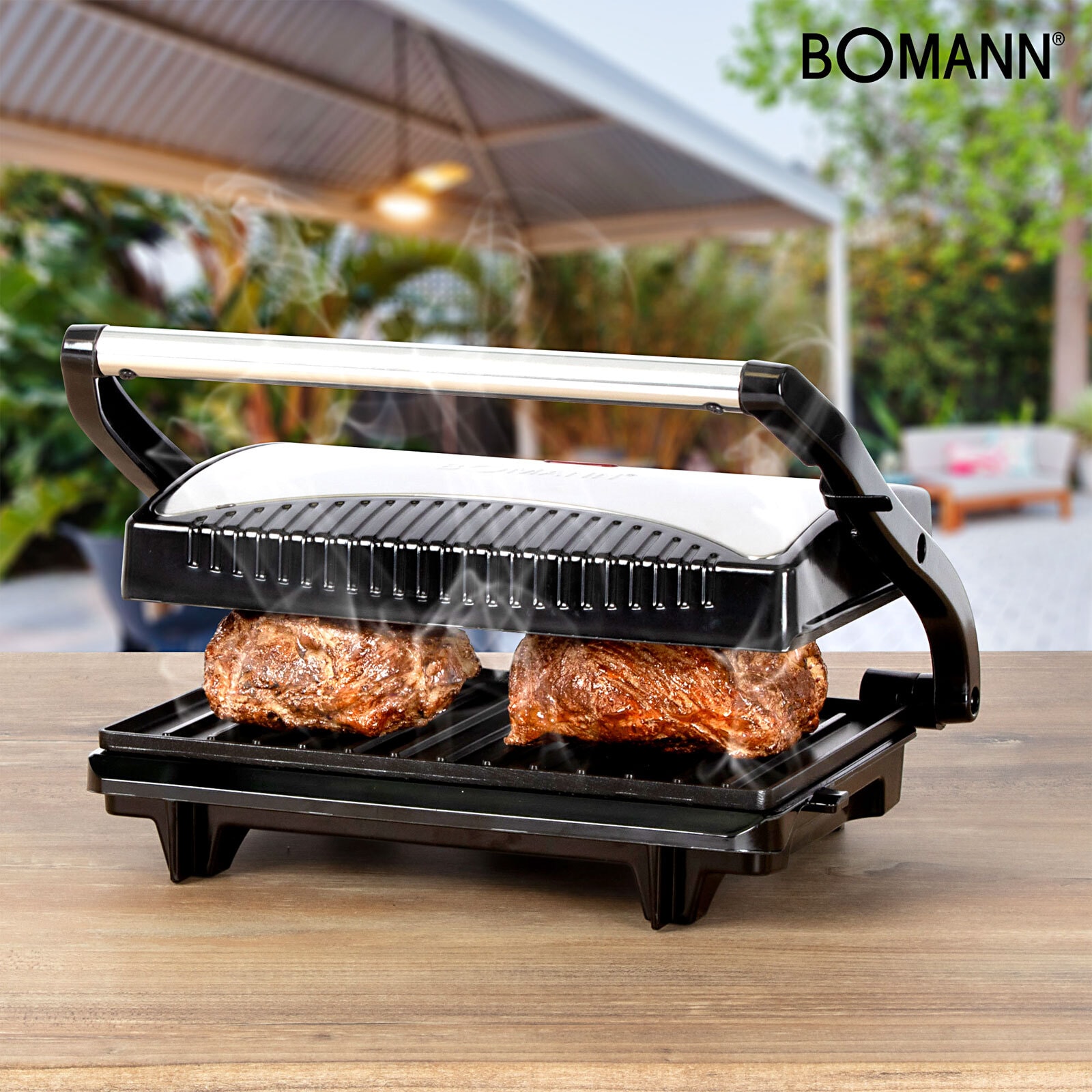 BOMANN Multigrill MG 2251 CB Edelstahlgehäuse, 700 Watt, inox-schwarz