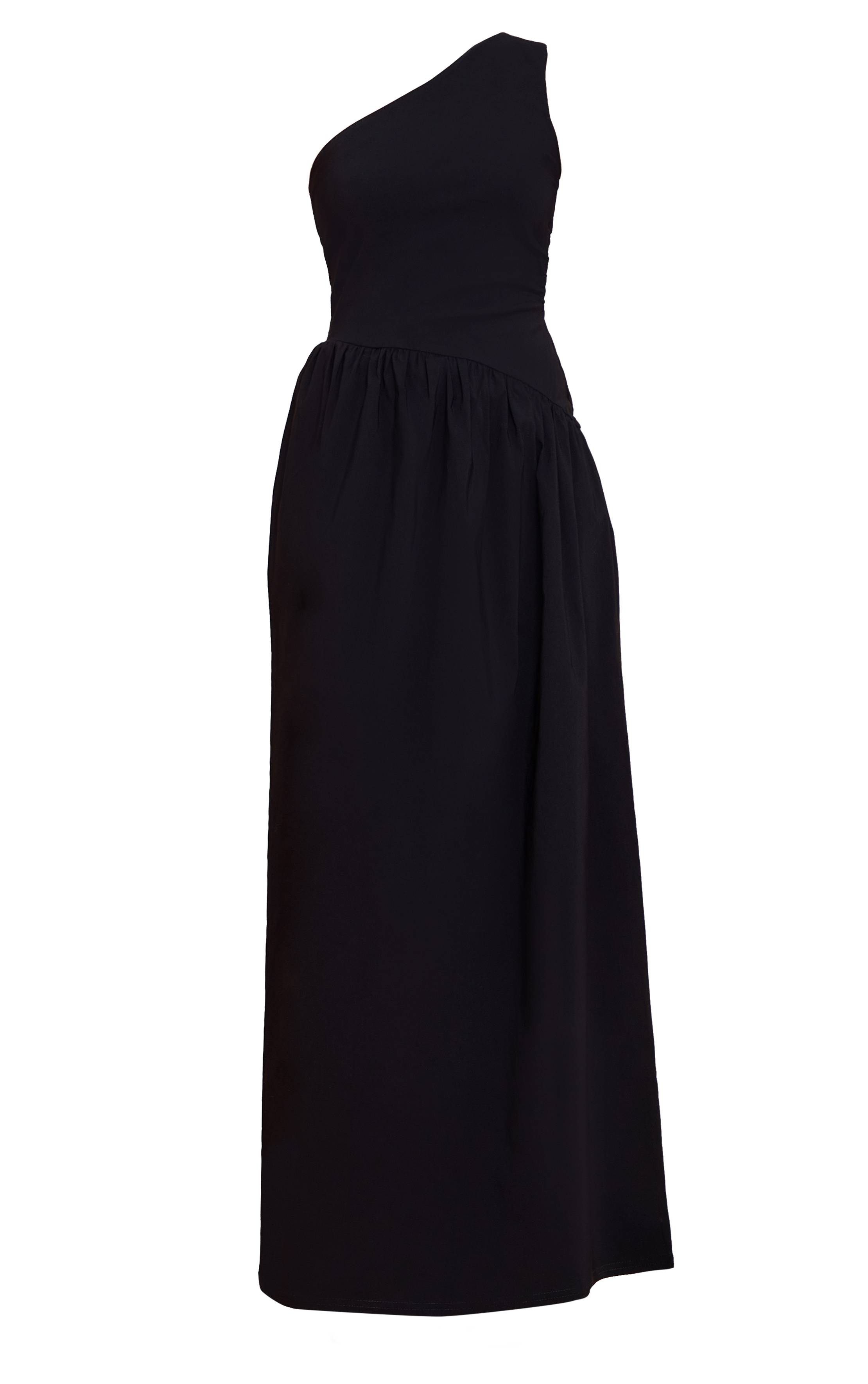 Noir Robe Maxi Asymétrique Une Épaule En Tissu Extensible Tissé