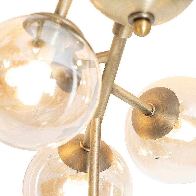 Art Deco plafondlamp brons met amber glas 12-lichts - Bianca