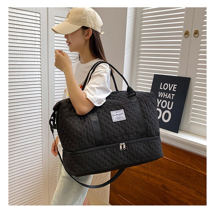 (52x25cm) Stoff Reise Tasche Sporttasche mit Schuhfach   Koffer Lasche - Schwarz