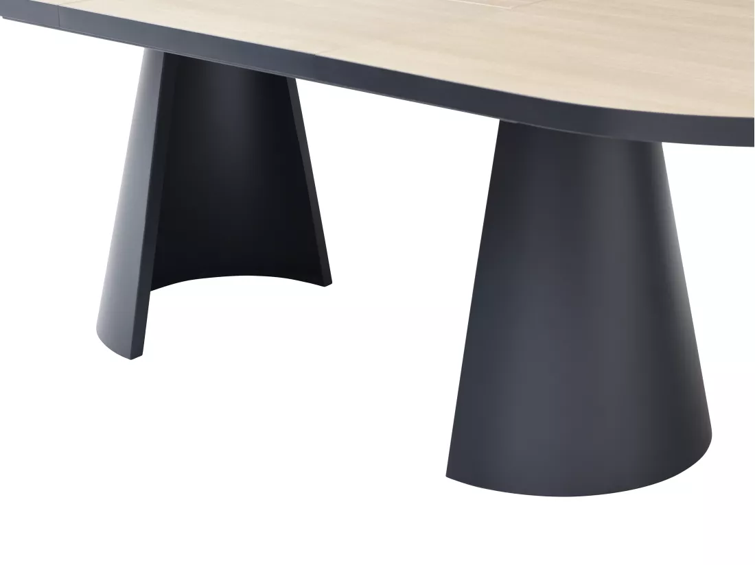 Table à manger extensible 6 à 10 personnes en MDF et métal - Naturel clair et Noir - KORIZEA