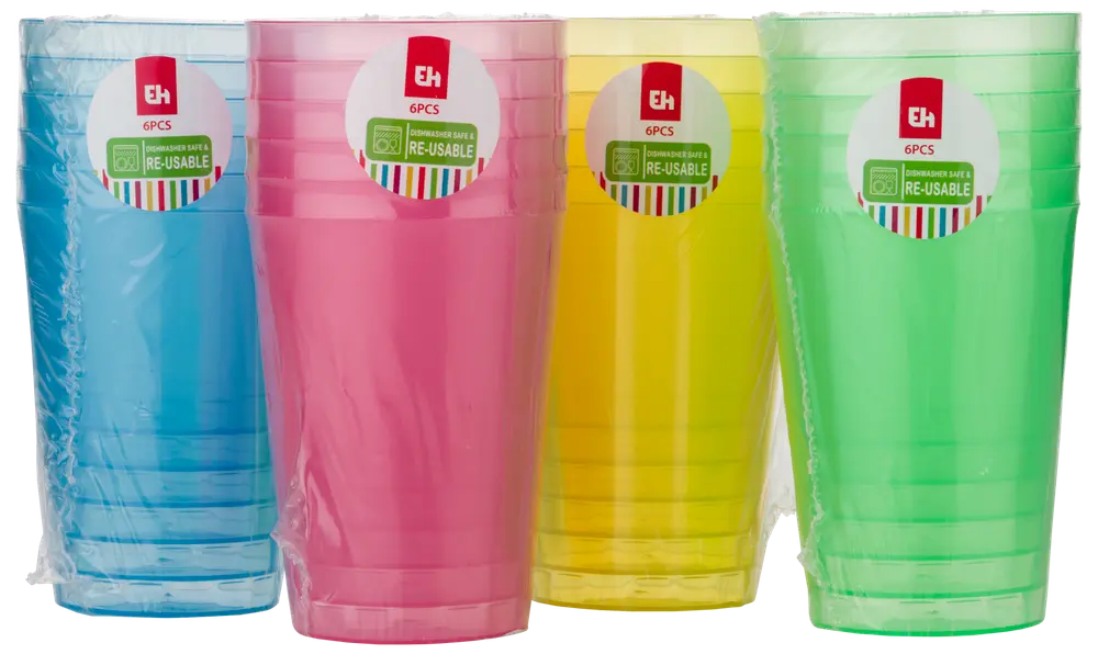 Vandglas 25 cl genanvendelig 6-pak - assorteret
