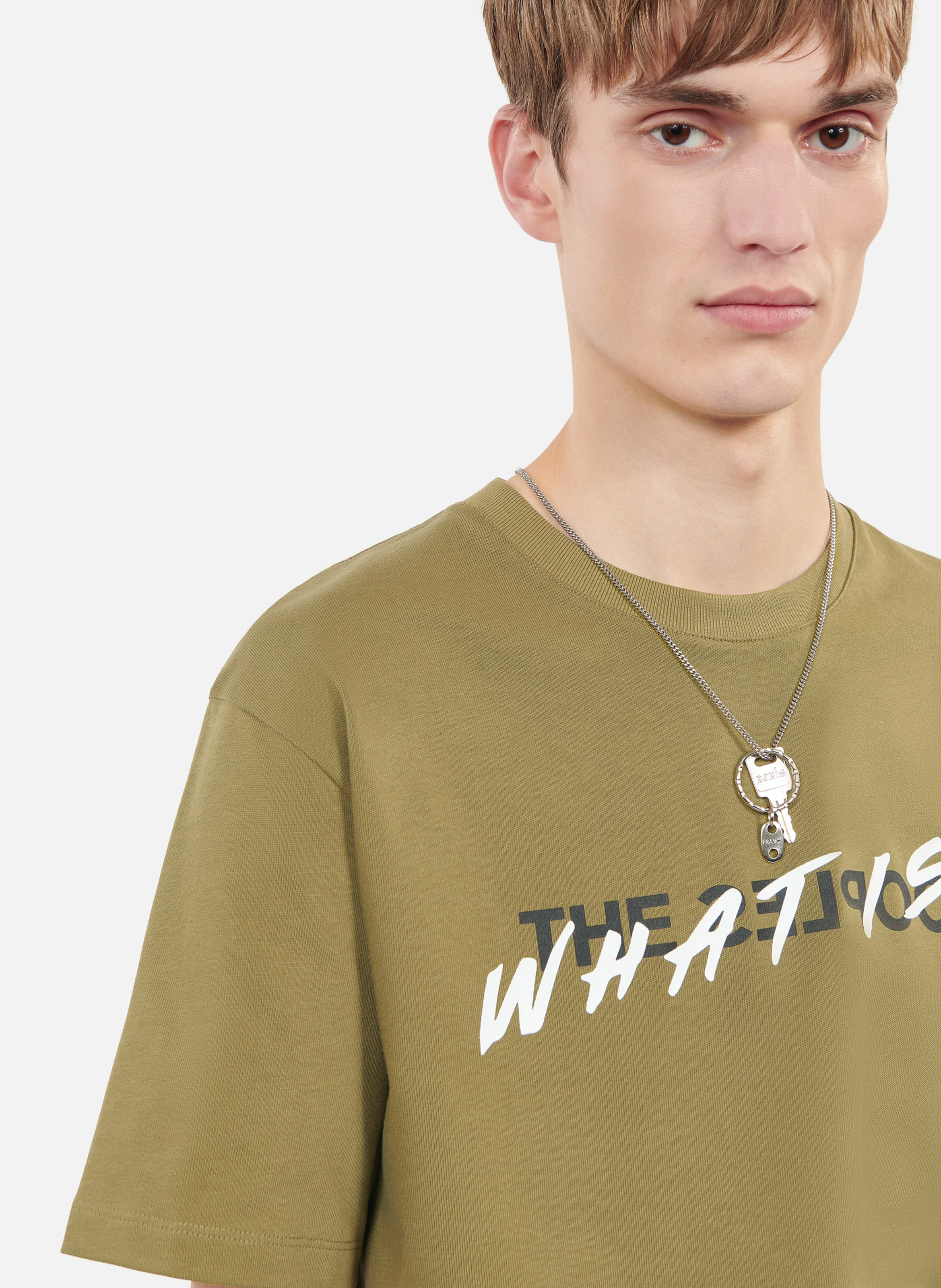 Tee-shirt col rond droit en coton sérigraphié | Vert