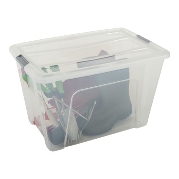 Iris opbergbox Click Topbox 60 liter transparant met grijze clips inclusief deksel