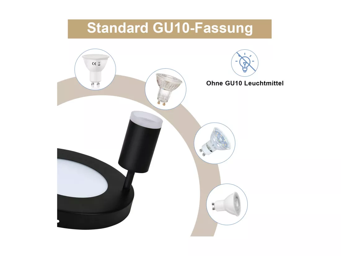 NETTLIFE Spot de plafond 2 ampoules noir 3000K protection des yeux installation facile orientable 350° GU10