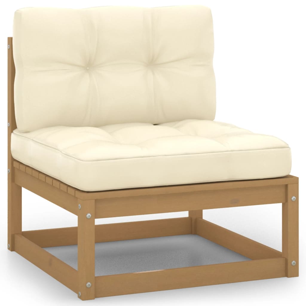 Salon de jardin meuble d'extérieur ensemble de mobilier 10 pièces avec coussins marron miel bois de pin