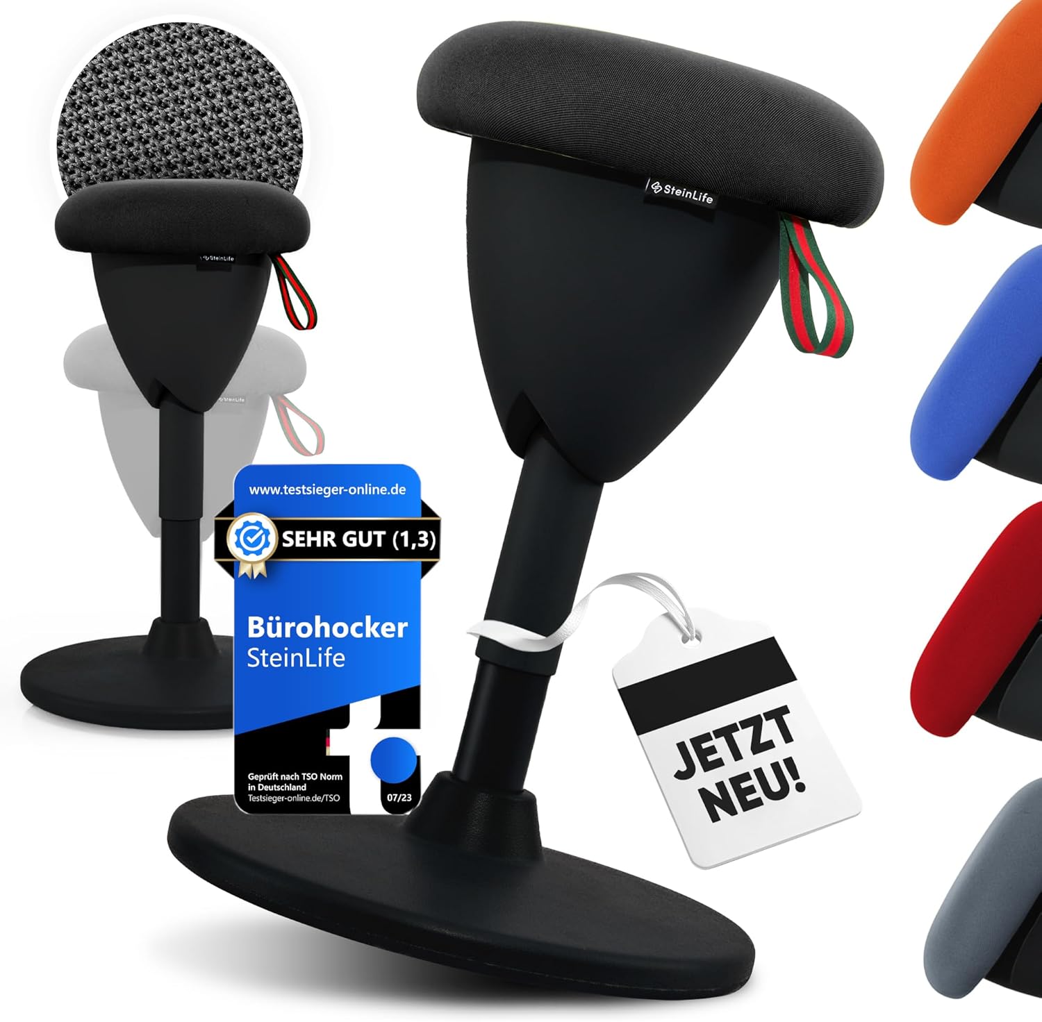 Bürohocker Ergonomisch [TESTSIEGER] Sitzhocker Höhenverstellbar [48-68cm] Ergonomischer Hocker für Büro [Schwingeffekt] Wackelhocker Stehhocker | Arbeitshocker rutschfest Rund