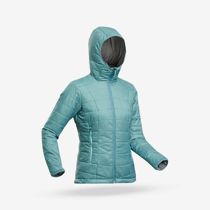 Decathlon Forclaz - Jaqueta acolchoada feminina Forclaz para mochilão em montanha com capuz - MT100 23°F
